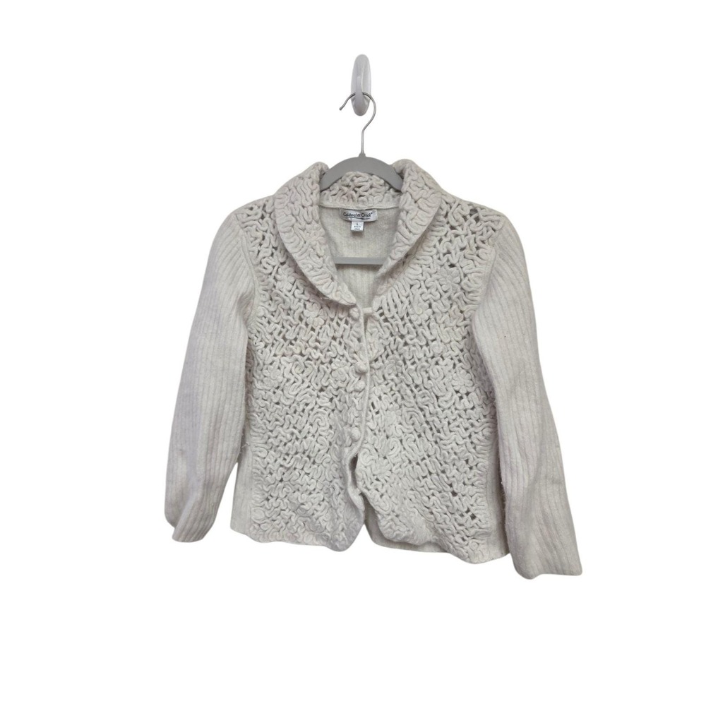 Vintage 90s Coldwater Creek Wool Angora Blend Knit Cardigan Sweater Cream Size L